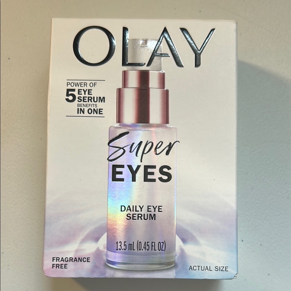 OLAY Eye Serum with Purple and White Text